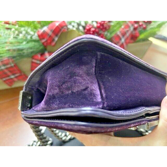 CHANEL LE BOY Purple Silver Chain Small Velvet Lambskin Shoulder Bag Crossbody - Picture 16 of 16